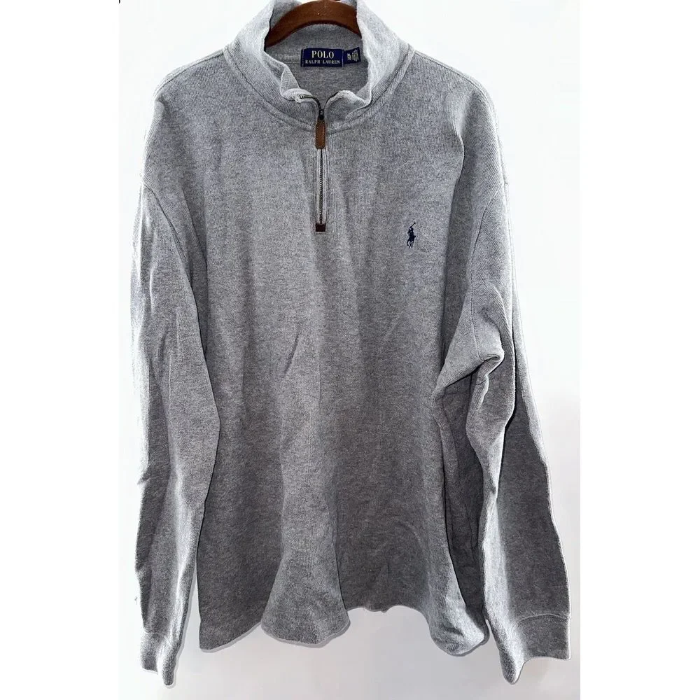 Polo Ralph Lauren Gray Sweater Mens‎ Size XL 1/4 Zip 100% Cotton
